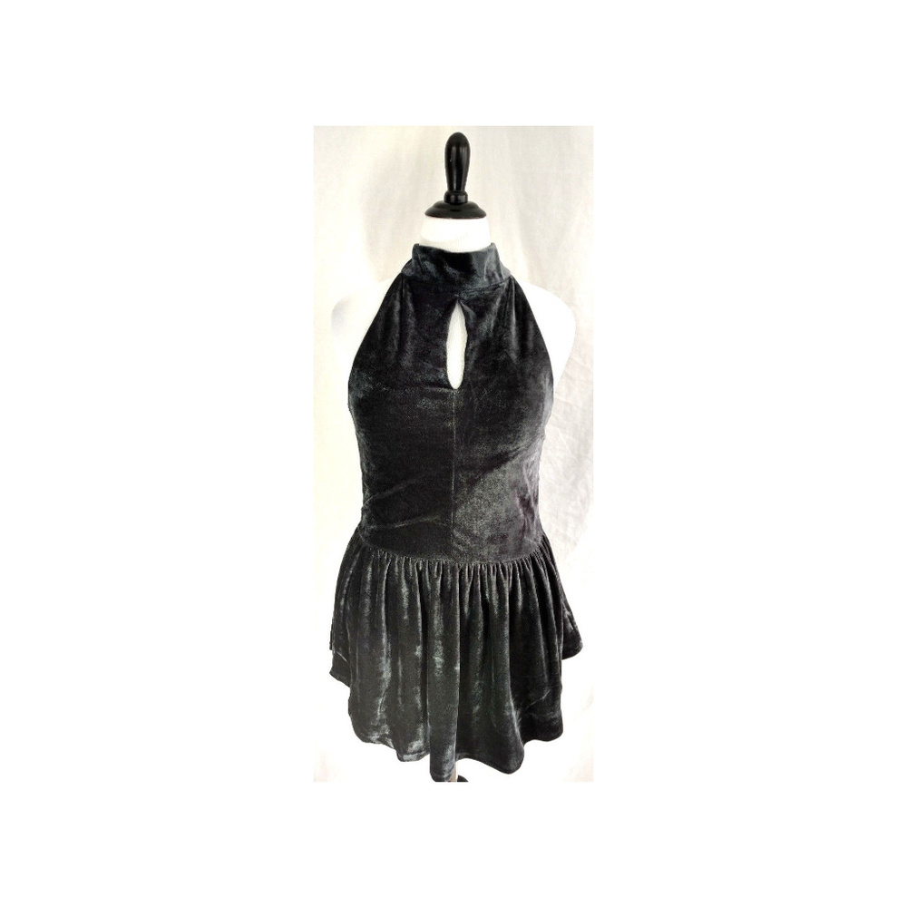 Tart Top Size L Charcoal Gray Velvet Velour Peplum